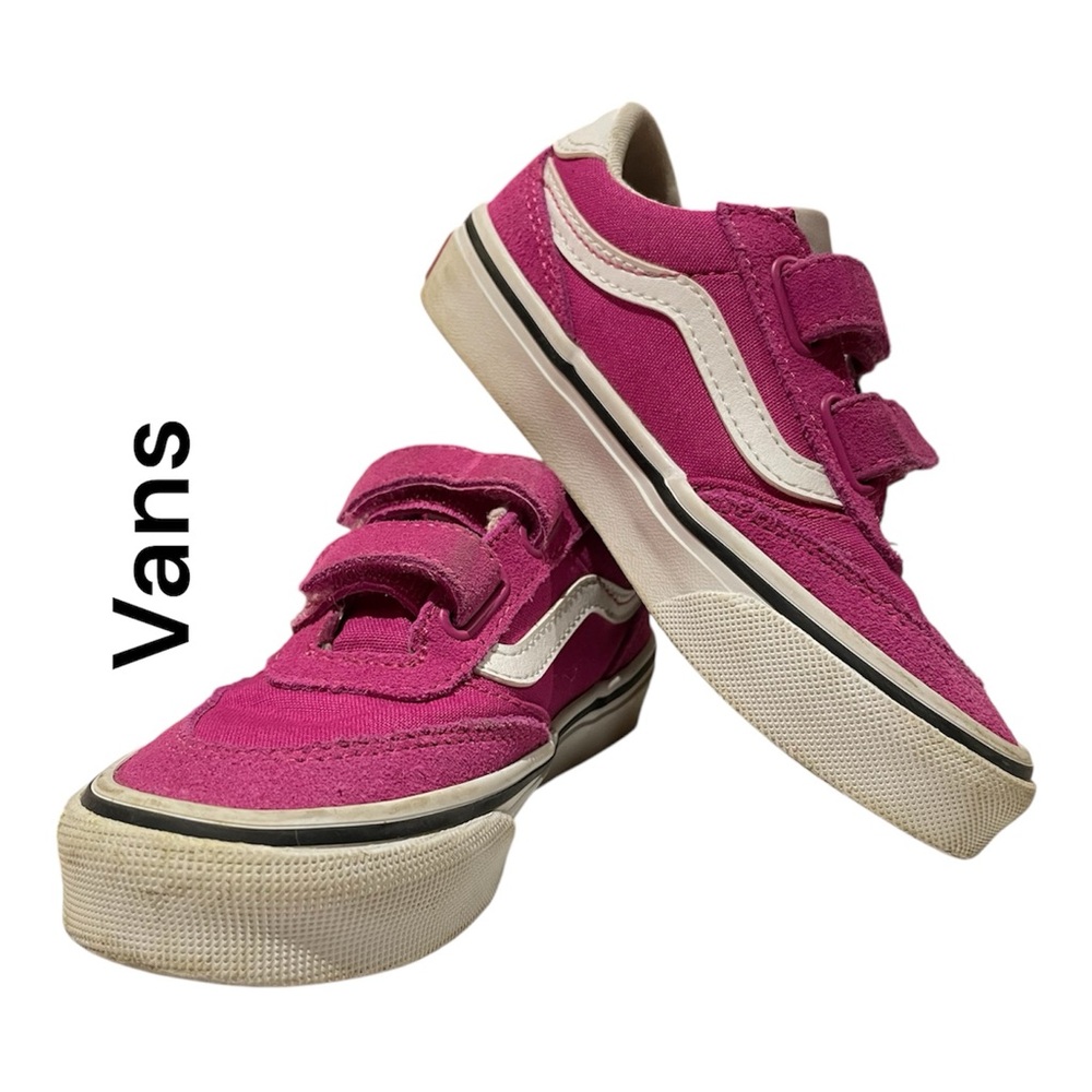 Vans Kids Magenta and White Velcro Stripe Sneakers Size 11 US